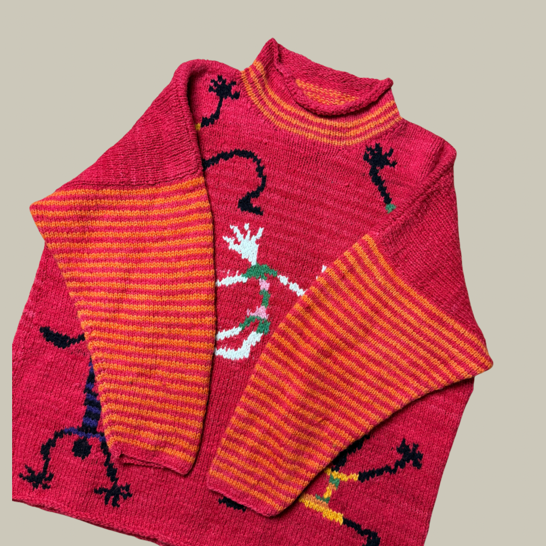 AMANO BOLIVIAN HANDWOVEN FIGURAL WOOL SWEATER (C. LATE 1980s–1990s)