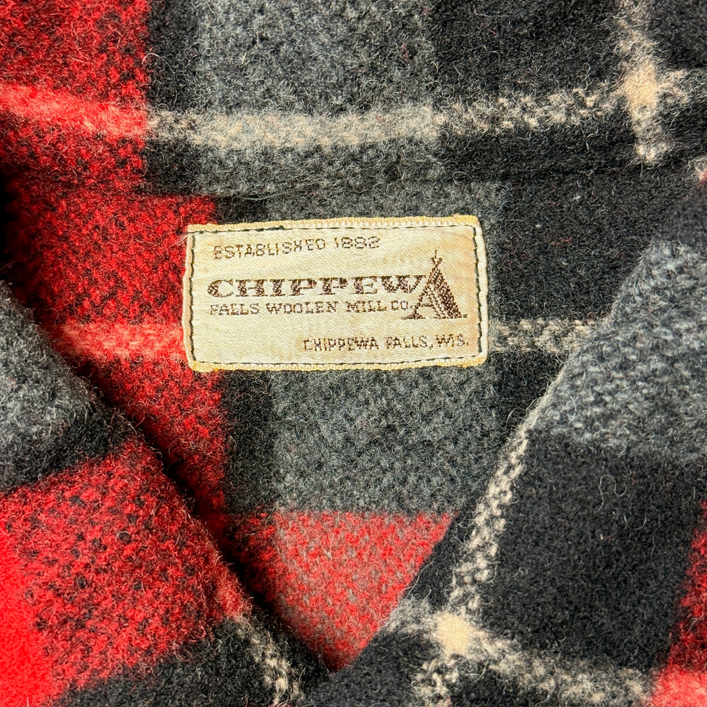 CHIPPEWA FALLS WOOLEN MILL RED BUFFALO PLAID WOOL PULLOVER CIRCA EARLY 1960S