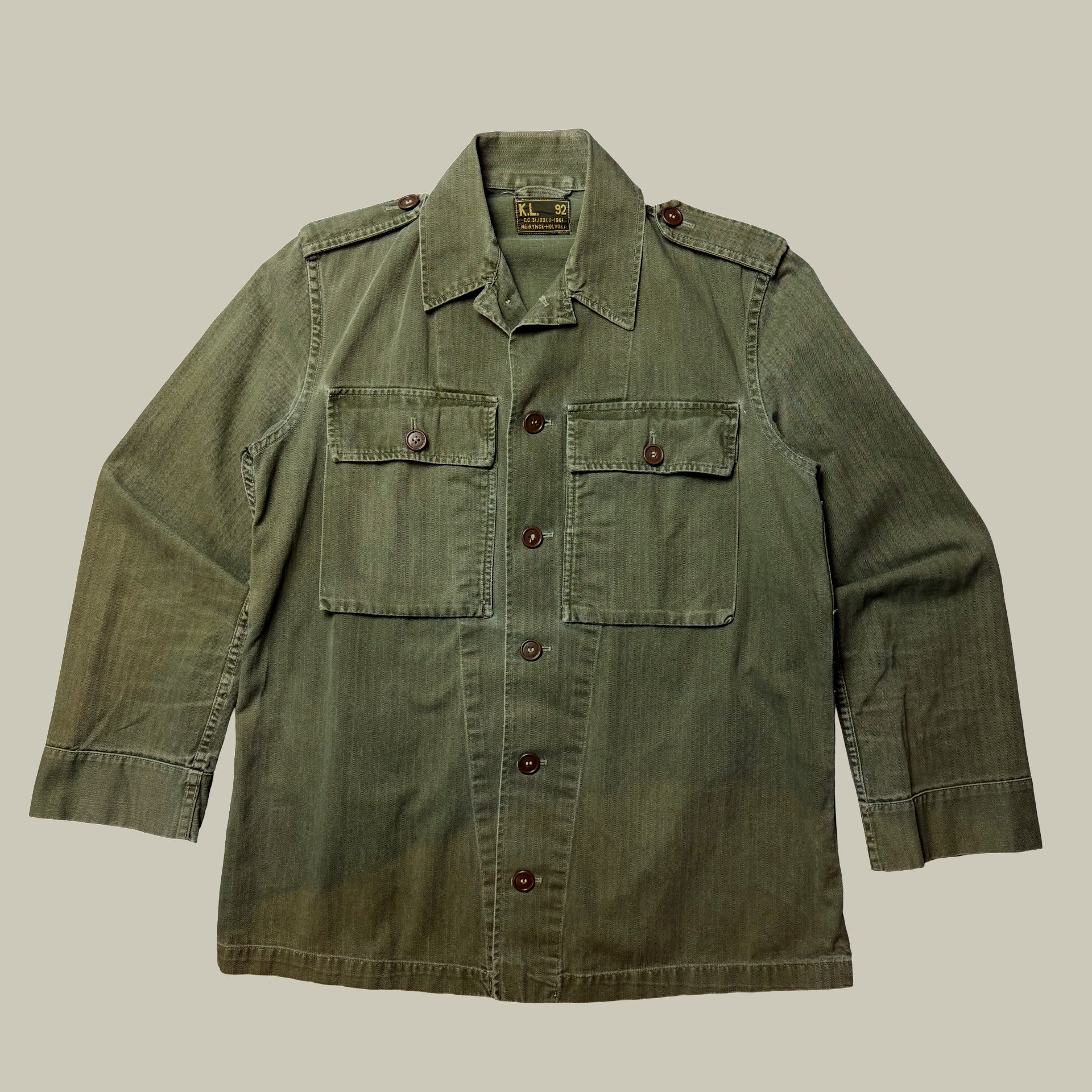 BELGIAN ARMY HERRINGBONE TWILL FIELD SHIRT CIRCA EARLY 1960S