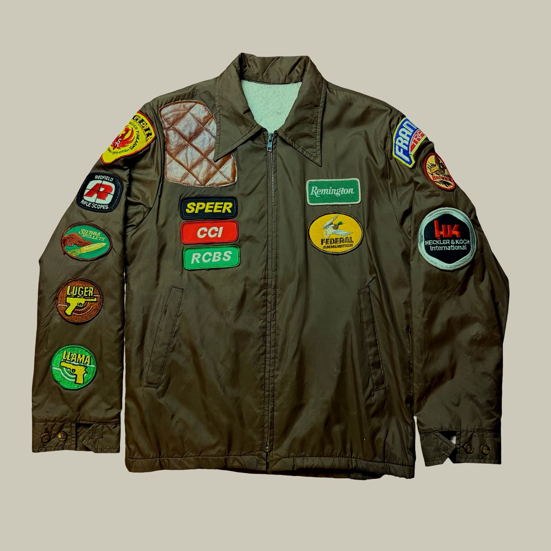 PATCHED FIREARMS & HUNTING WORK JACKET (C. LATE 1970s–1980s)