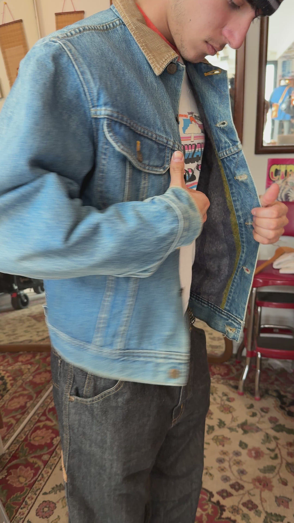 LEE STORM RIDER BLANKET-LINED DENIM JACKET WITH CORDUROY COLLAR